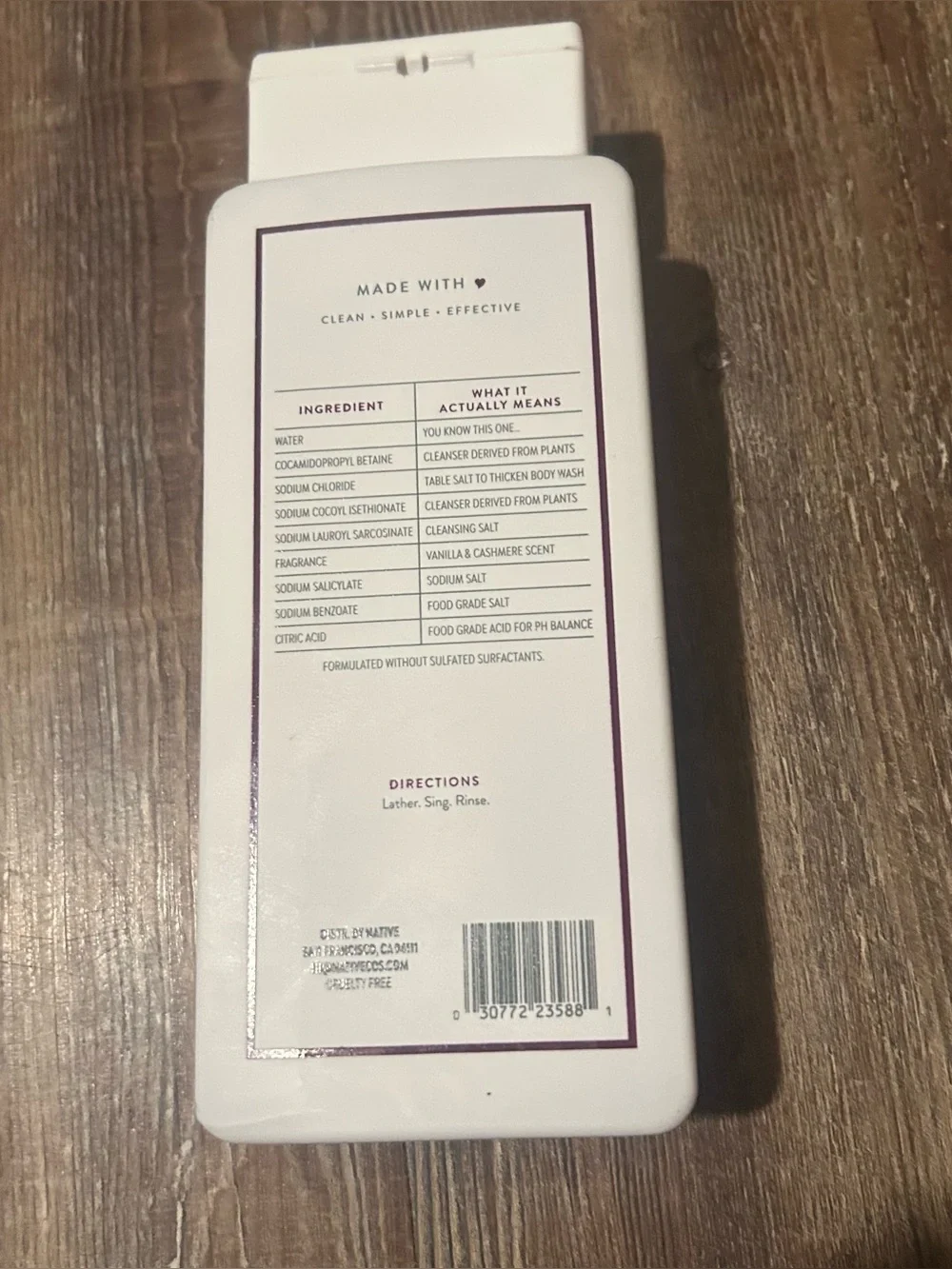 Native Body Wash Sulfate Free - Vanilla & Cashmere - 18 fl oz